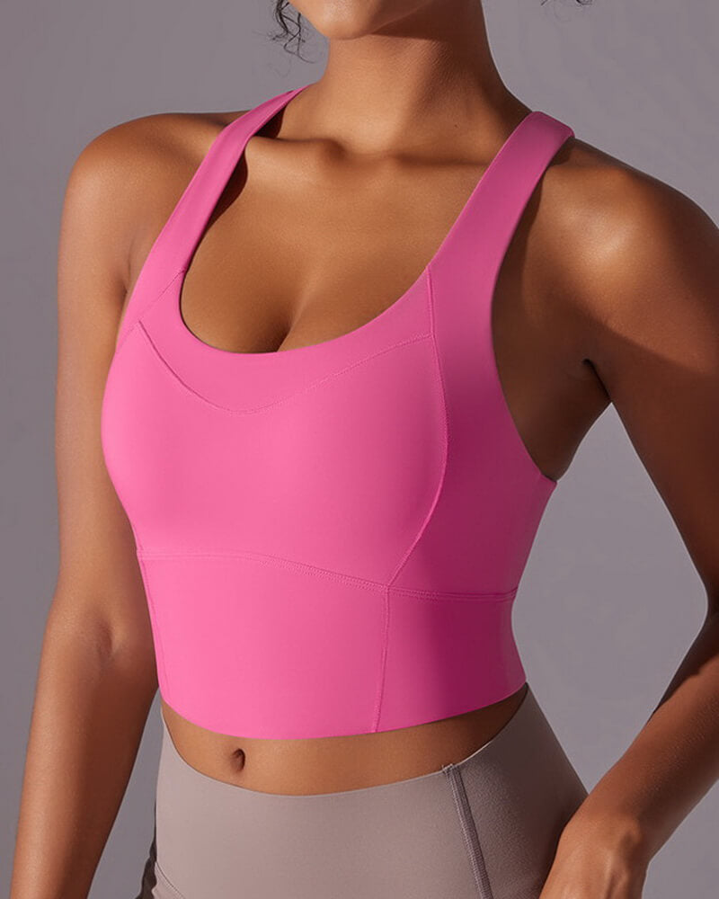 NURO Women's Seamless Wire-Free Sports Bra, Built-In Cup Racerback Bralette