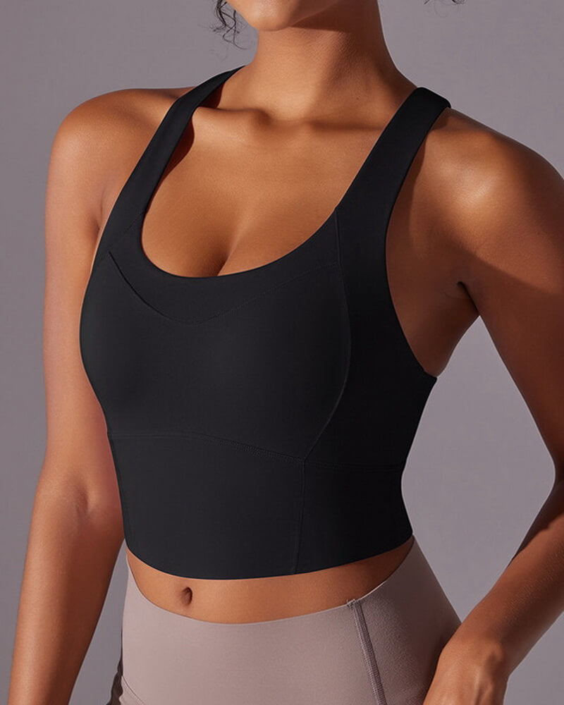 NURO Women's Seamless Wire-Free Sports Bra, Built-In Cup Racerback Bralette