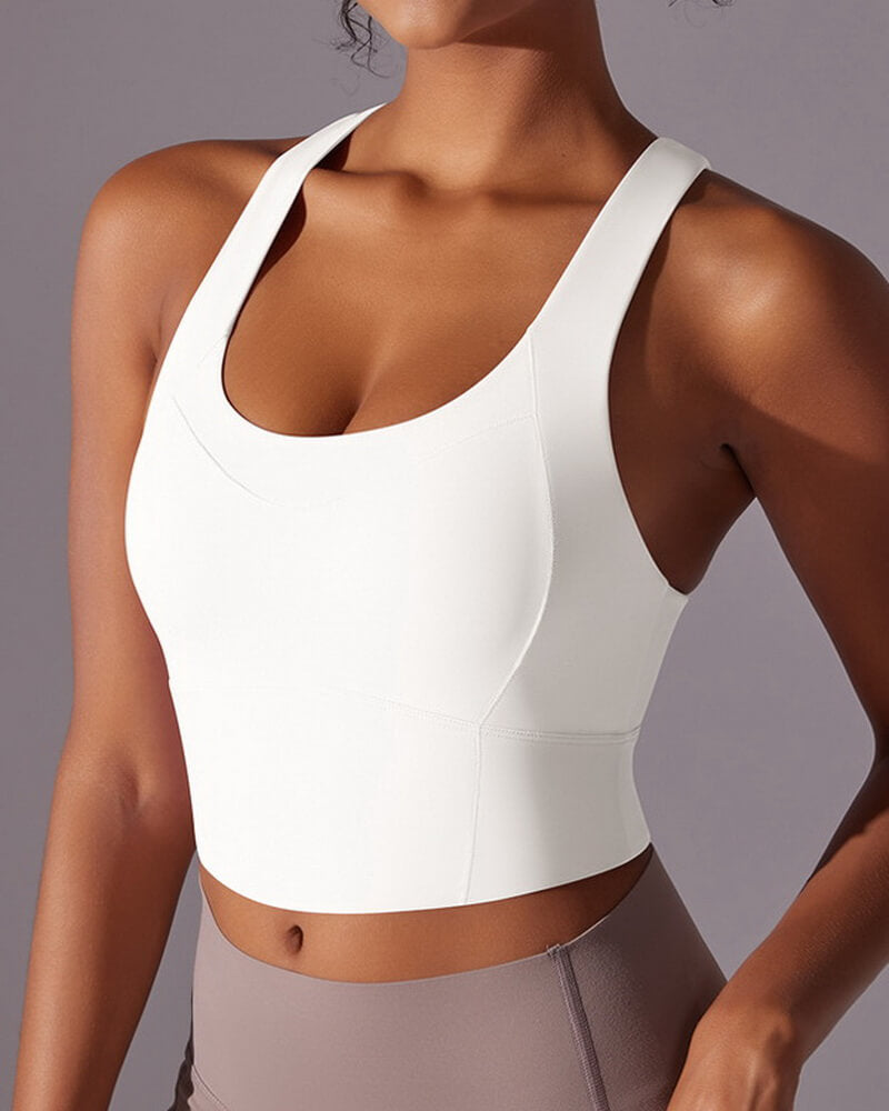 NURO Women's Seamless Wire-Free Sports Bra, Built-In Cup Racerback Bralette