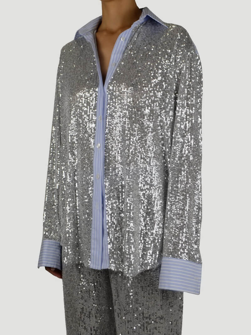 NURO Women's Sequin Blazer and Wide Leg Pants Set - Long Sleeve Two-Piece Suit for Evening and Party