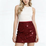 NURO Women's Sequin Mini Skirt, High Waist A-Line Party Skirt with Slip Short, Sparkle Bodycon Club Skirt