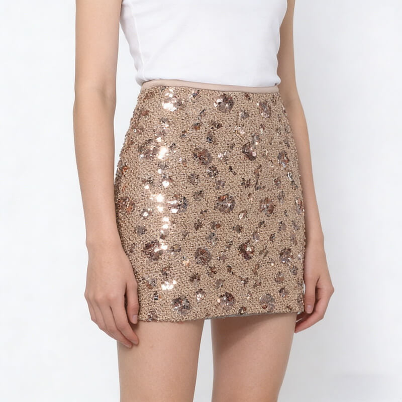 NURO Women's Sequin Mini Skirt, High Waist A-Line Party Skirt with Slip Short, Sparkle Bodycon Club Skirt
