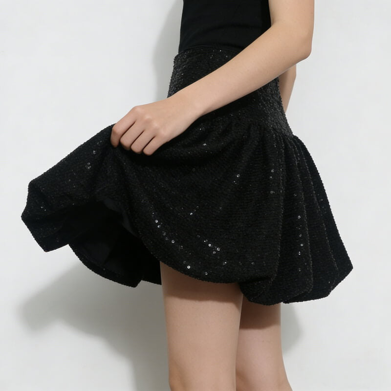 NURO Women's Sequin Puff Mini Skirt, Sparkle Tulle Ballerina Skirt, Glitter Party Tutu Skirt