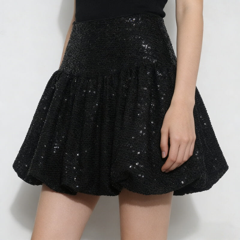 NURO Women's Sequin Puff Mini Skirt, Sparkle Tulle Ballerina Skirt, Glitter Party Tutu Skirt