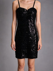 NURO Women's Sequin Spaghetti Strap Bodycon Slip Dress for Stage Evening Party Performance