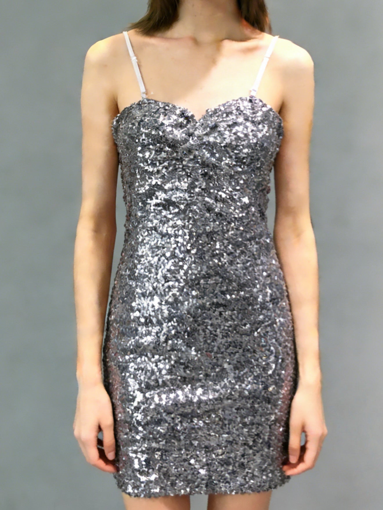 NURO Women's Sequin Spaghetti Strap Bodycon Slip Dress for Stage Evening Party Performance