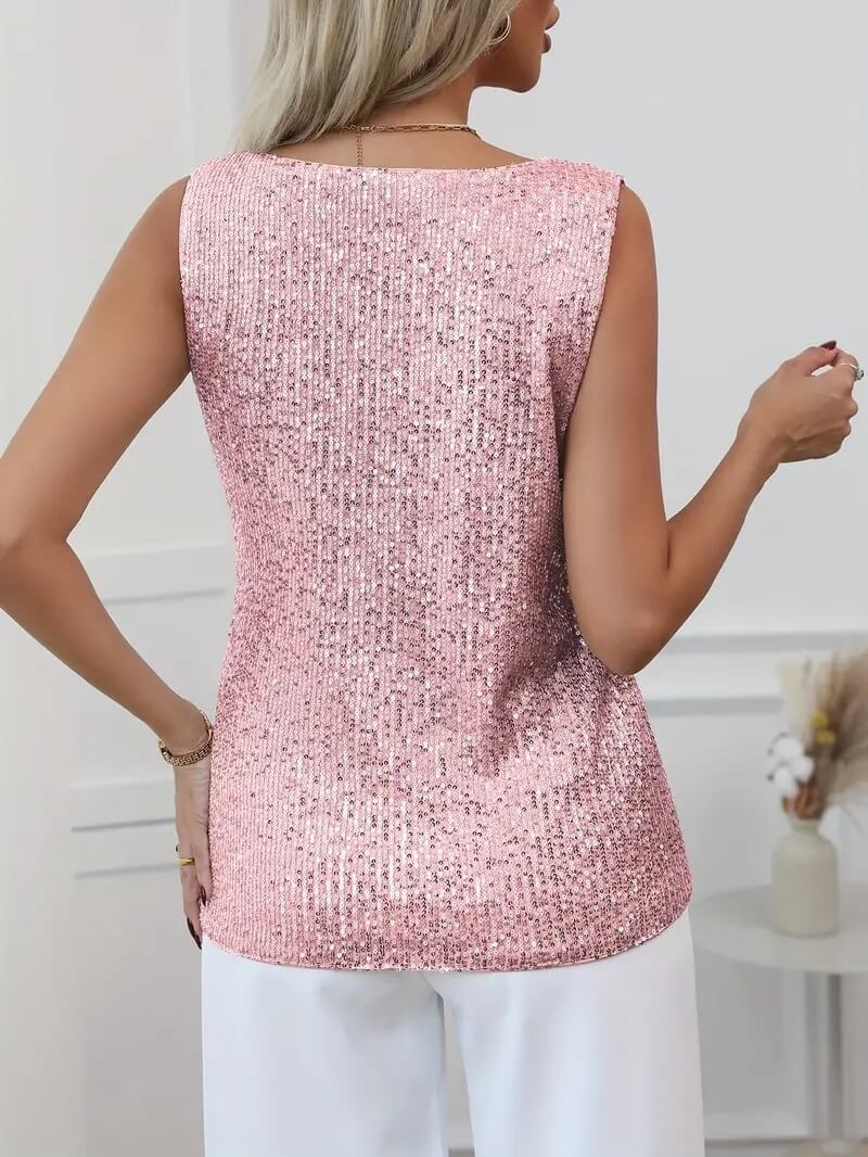 NURO Women's Sequin Sparkly V-Neck Tank Top - Sexy Sleeveless Glitter Party Vest