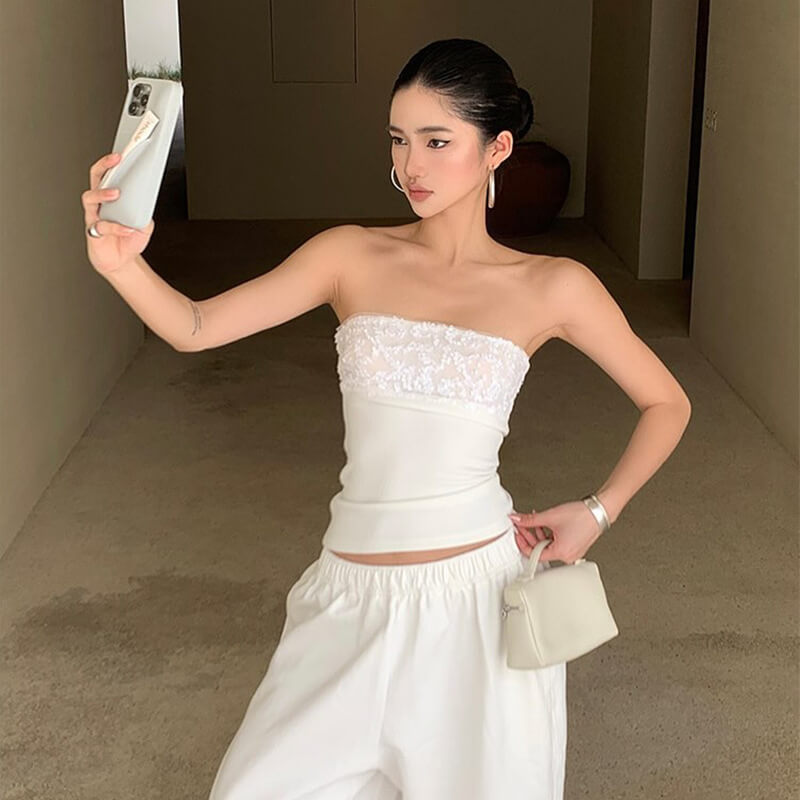 NURO Women's Sequin Tube Top Strapless Bustier Crop Top