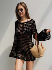 NURO Women's Sheer Knit Cover-Up Dress, Off-Shoulder Beach Lace Bikini Cover