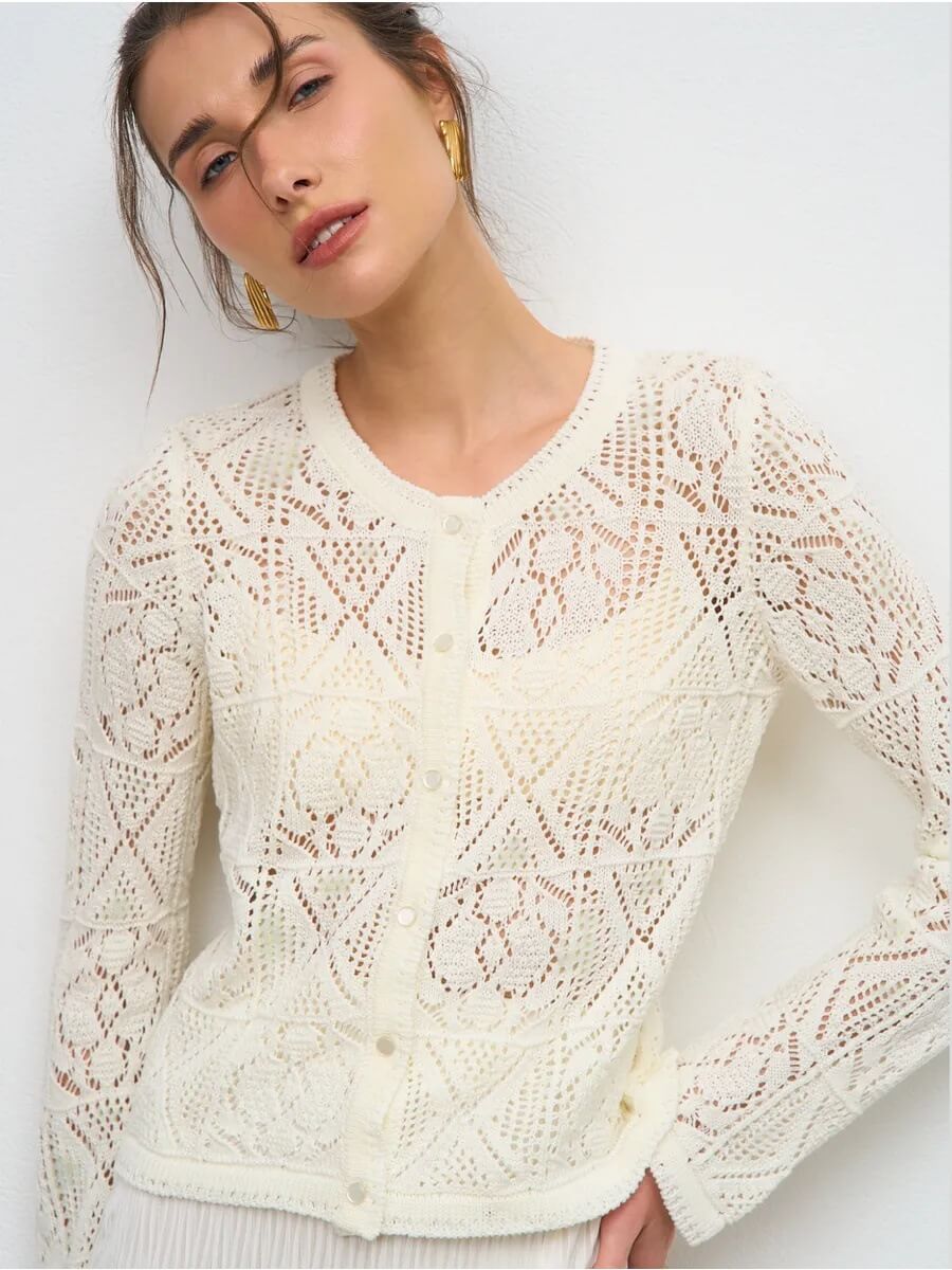 NURO Women's Sheer Lace Button-Up Cardigan, Long Sleeve Lightweight Cover-Up