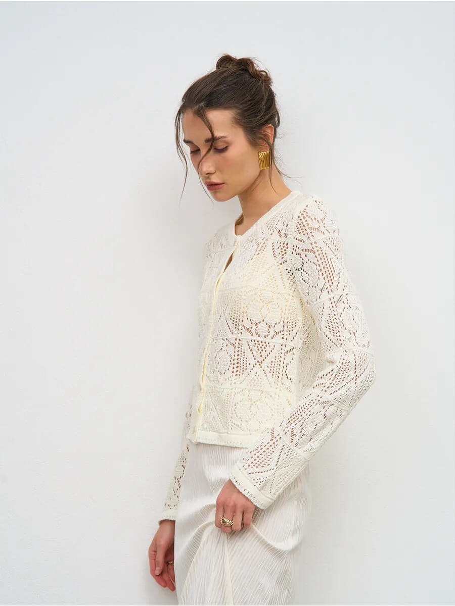 NURO Women's Sheer Lace Button-Up Cardigan, Long Sleeve Lightweight Cover-Up