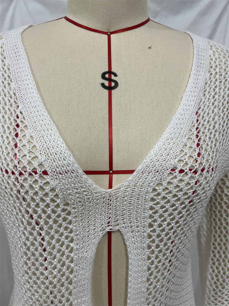 NURO Women's Sheer Mesh Bodycon Dress, Long Sleeve V-Neck Slit Evening Gown