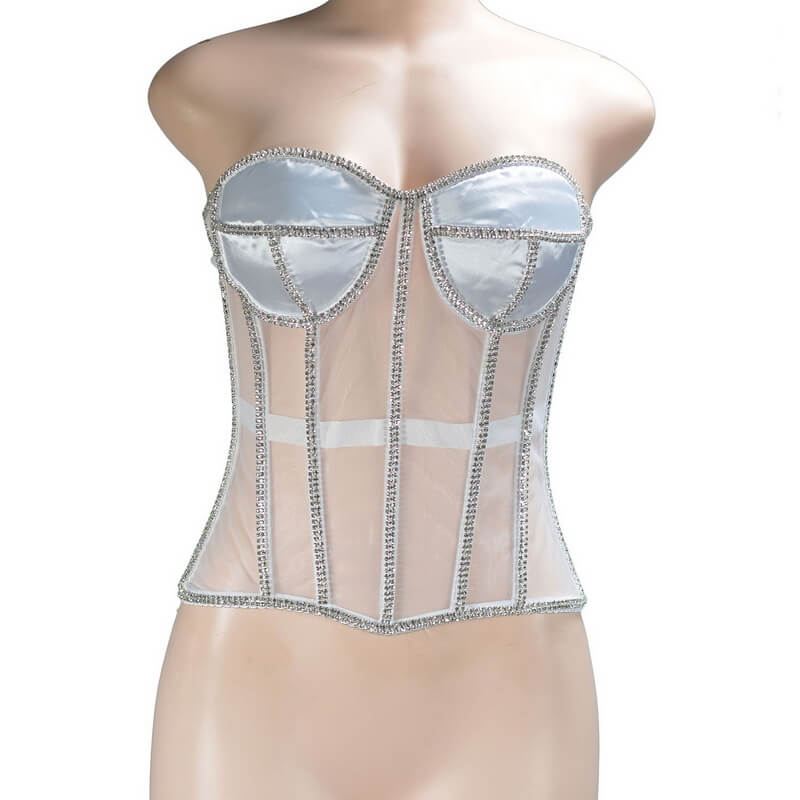 NURO Women's Sheer Mesh Corset Bustier with Back Lace-Up