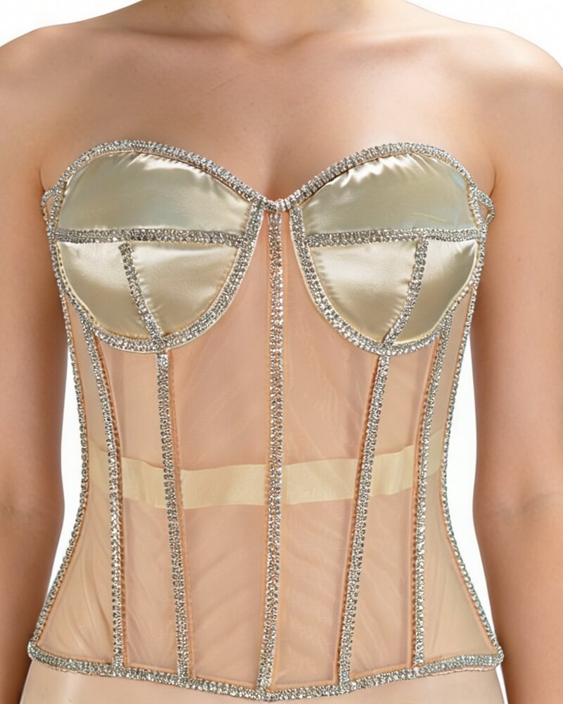 NURO Women's Sheer Mesh Corset Bustier with Back Lace-Up