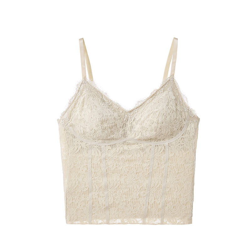 NURO Women's Sheer Mesh Lace Cami, Built-In Bra Sleeveless Top