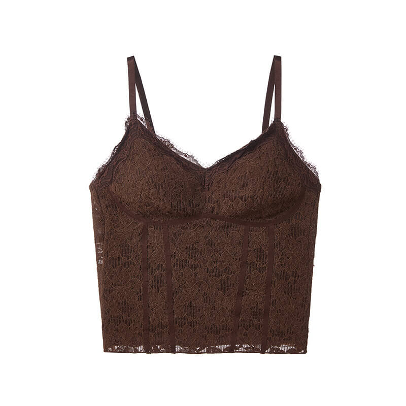 NURO Women's Sheer Mesh Lace Cami, Built-In Bra Sleeveless Top