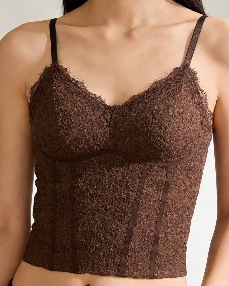 NURO Women's Sheer Mesh Lace Cami, Built-In Bra Sleeveless Top