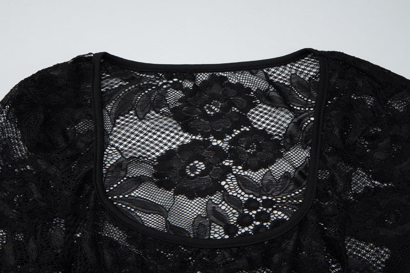 NURO Women's Sheer Mesh Long Sleeve Crop Top, Sexy Figure-Hugging Shirt for Winter