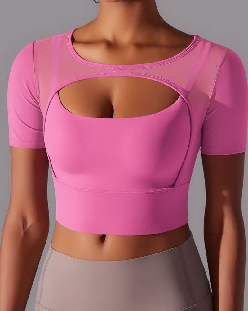 NURO Women's Sheer Mesh Long Sleeve Top, Layered Sports Bra Workout Shirt