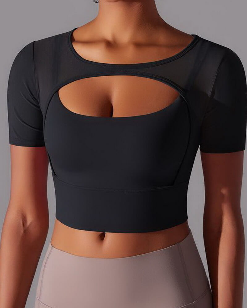 NURO Women's Sheer Mesh Long Sleeve Top, Layered Sports Bra Workout Shirt