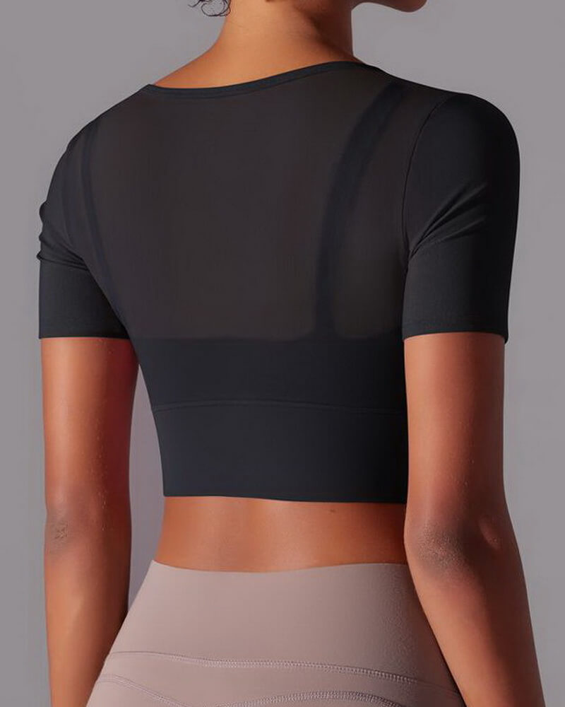 NURO Women's Sheer Mesh Long Sleeve Top, Layered Sports Bra Workout Shirt