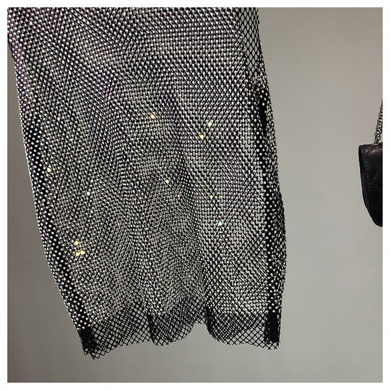 NURO Women's Sheer Mesh Rhinestone Tank Top - Strapless, High Shine, Party Crop Top