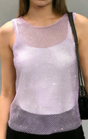 NURO Women's Sheer Mesh Rhinestone Tank Top - Strapless, High Shine, Party Crop Top