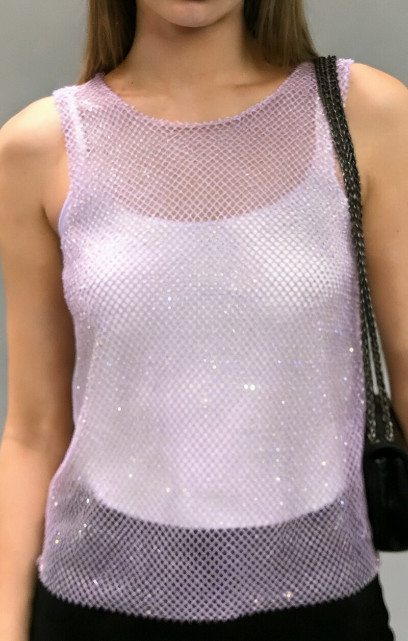 NURO Women's Sheer Mesh Rhinestone Tank Top - Strapless, High Shine, Party Crop Top