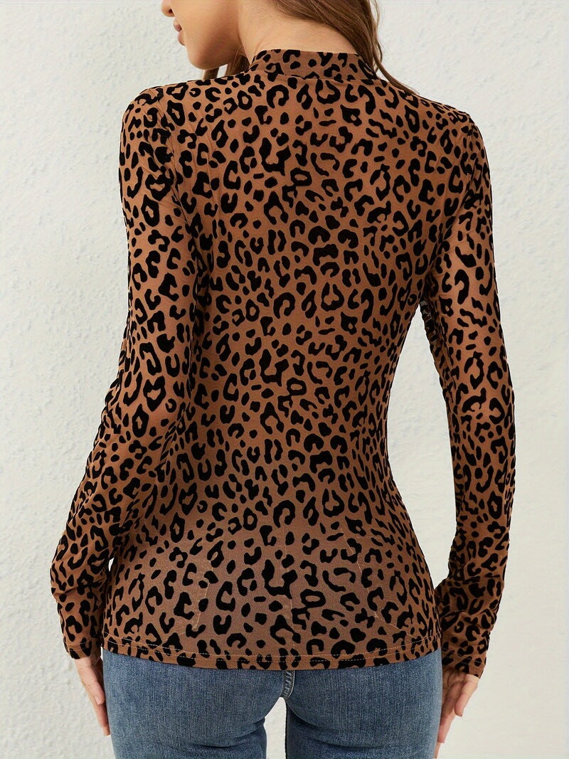 NURO Women's Sheer Mesh Stand Collar Long Sleeve Top - Sleeveless Undershirt, Lingerie Style, See-Through Blouse