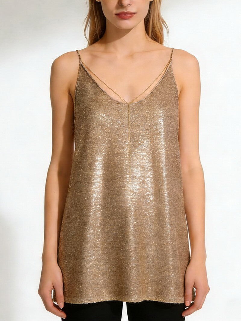 NURO Women's Sheer Sequin Backless Tank Top - Thin Strap, Adjustable, Sexy Crop Top