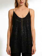 NURO Women's Sheer Sequin Backless Tank Top - Thin Strap, Adjustable, Sexy Crop Top