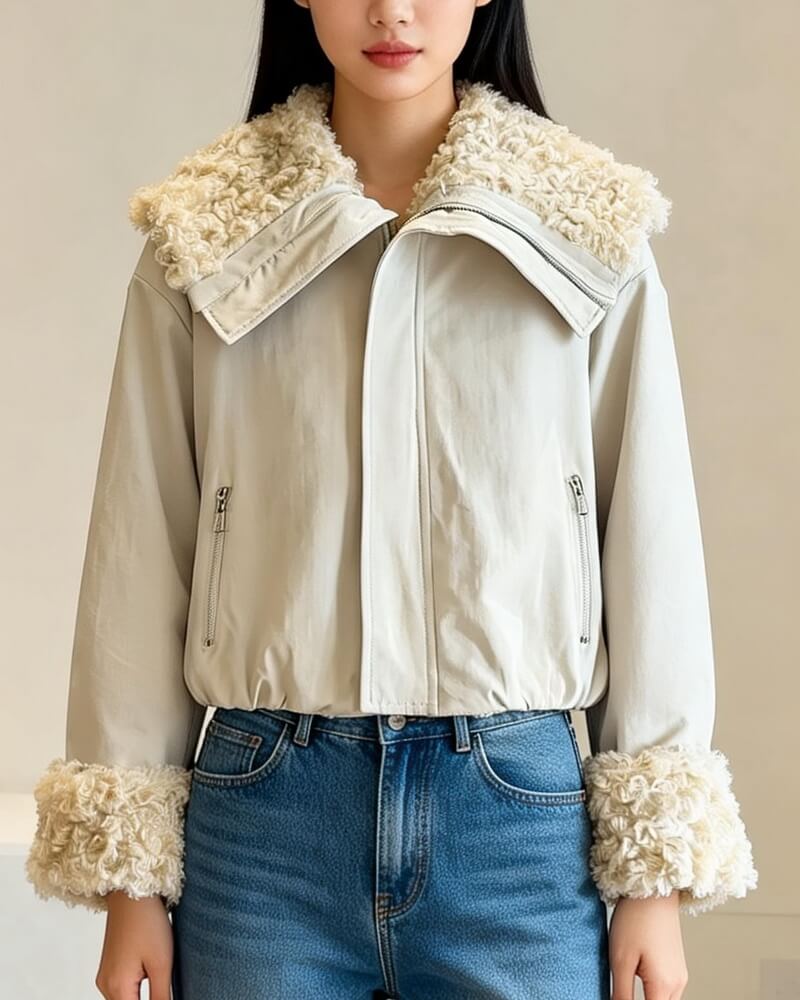 NURO Women's Sherpa Lined Zip-Up Jacket – Oversized Fleece Coat with Large Collar