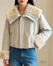 NURO Women's Sherpa Lined Zip-Up Jacket – Oversized Fleece Coat with Large Collar