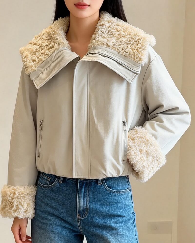 NURO Women's Sherpa Lined Zip-Up Jacket – Oversized Fleece Coat with Large Collar