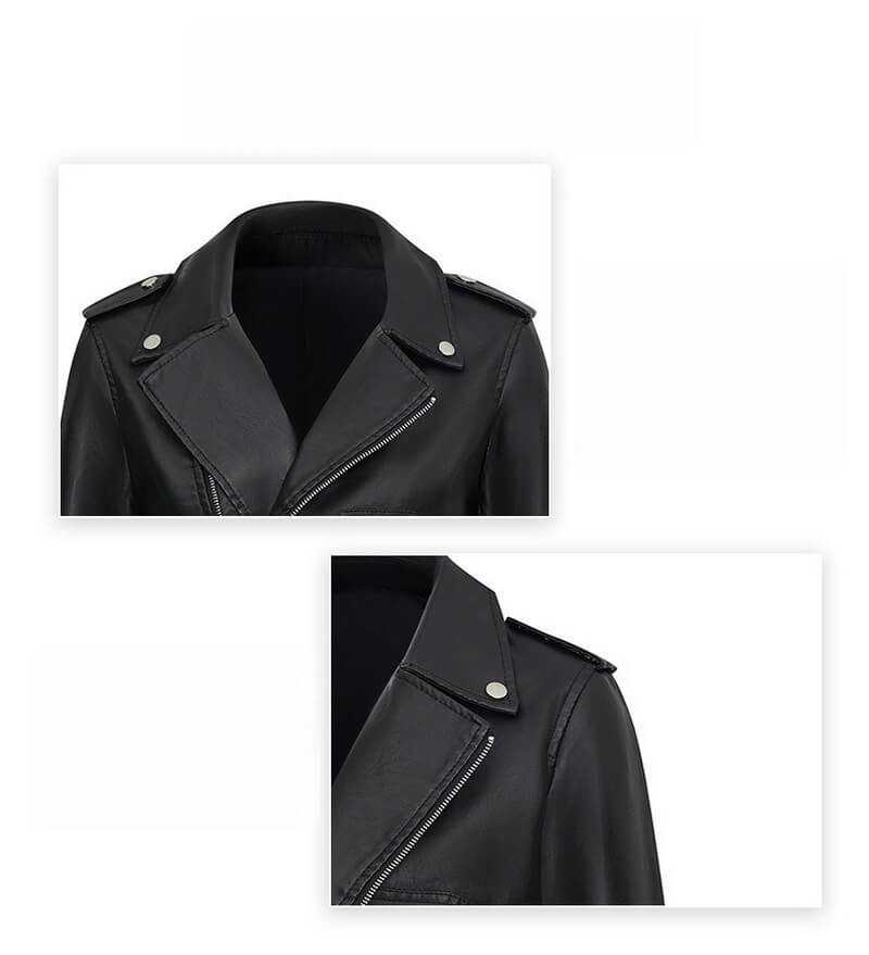 NURO Women's Short A-Line PU Leather Jacket, Zip Front Commuter Blazer