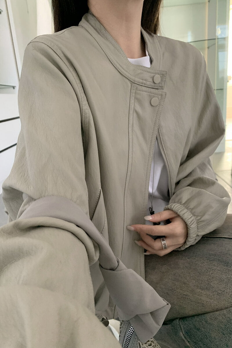 NURO Women's Short PU Leather Jacket Loose Fit Zip Up Casual Coat