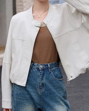 NURO Women's Short PU Leather Jacket Washed Faux Leather Zip Up Coat