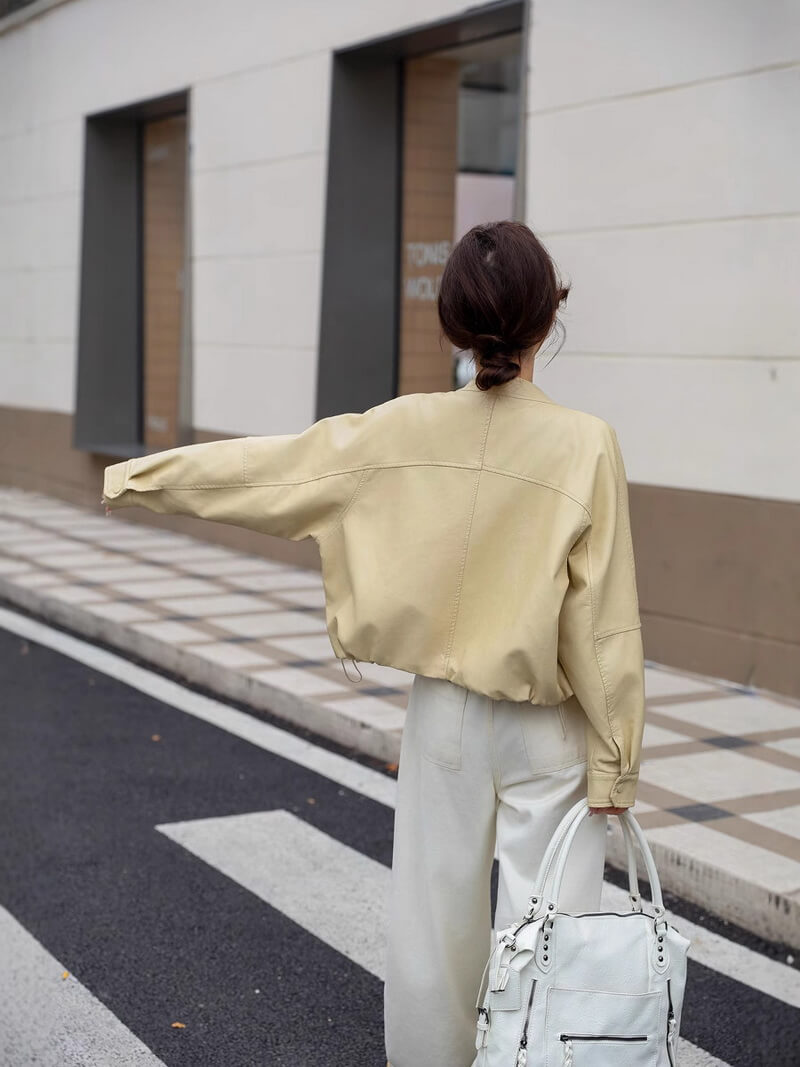 NURO Women's Short PU Leather Jacket Washed Faux Leather Zip Up Coat