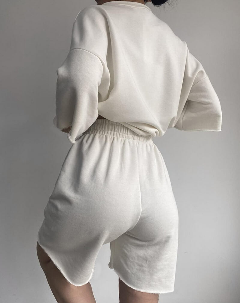 NURO Women's Short Sleeve Crop Top and Drawstring Shorts Set