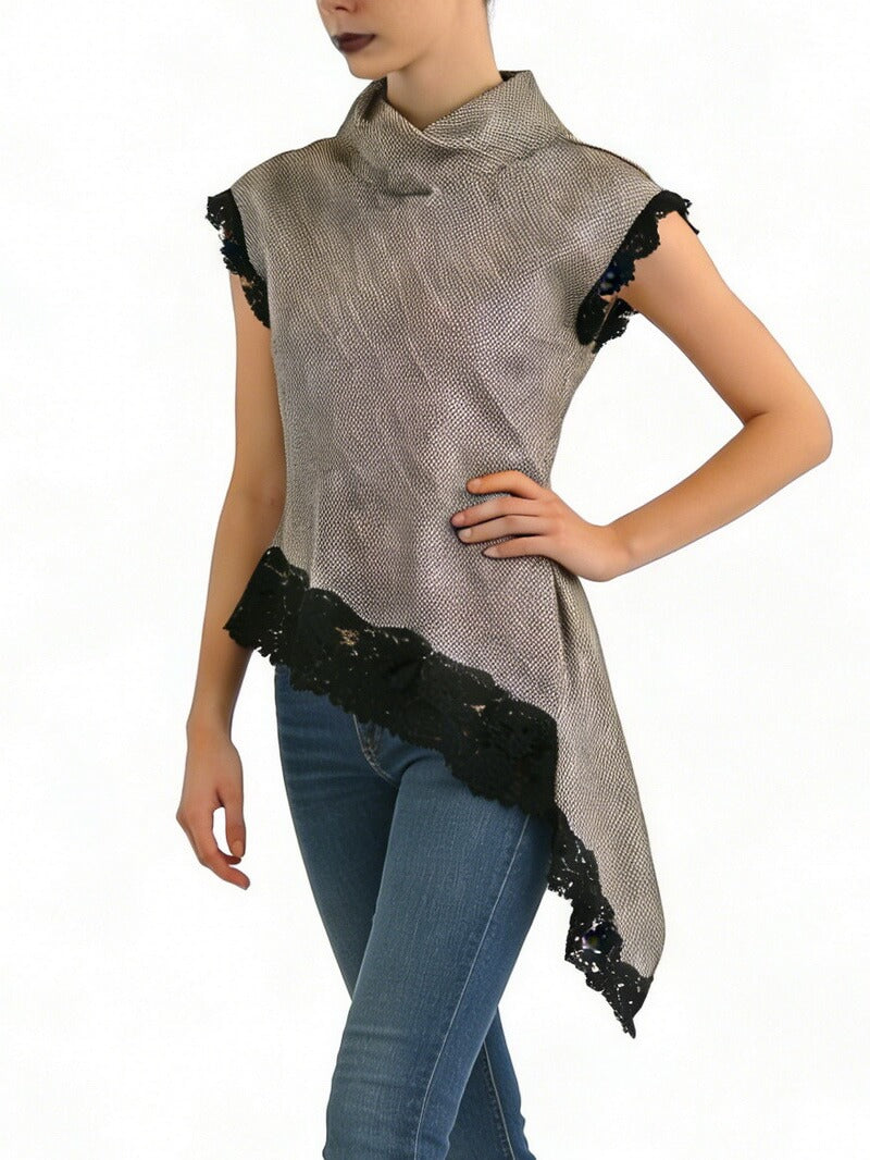 NURO Women's Short Sleeve Mock Neck Top - Waffle Knit Casual Shirt