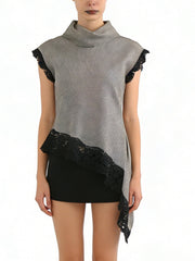 NURO Women's Short Sleeve Mock Neck Top - Waffle Knit Casual Shirt