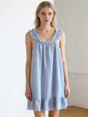 NURO Women's Sleeveless Cotton Gauze Sleep Dress, Sweet and Cute Midi Nightgown, Lightweight Summer Loungewear for Home or Casual Wear