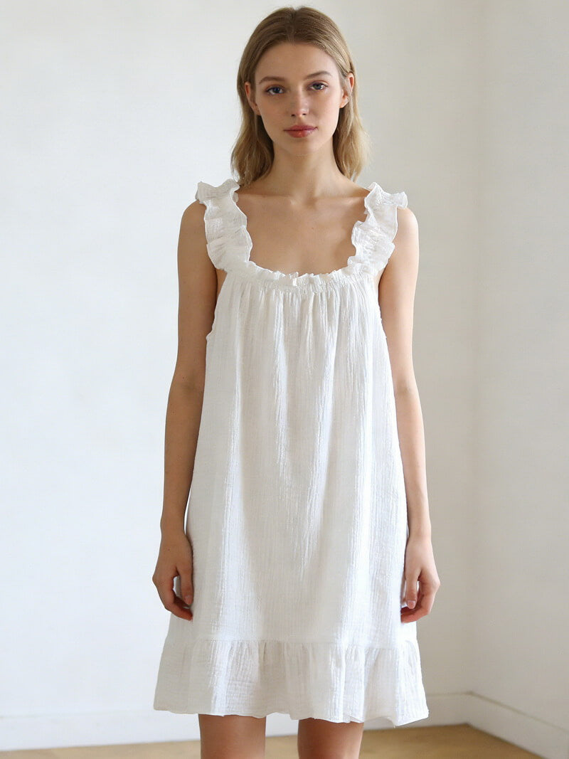 NURO Women's Sleeveless Cotton Gauze Sleep Dress, Sweet and Cute Midi Nightgown, Lightweight Summer Loungewear for Home or Casual Wear