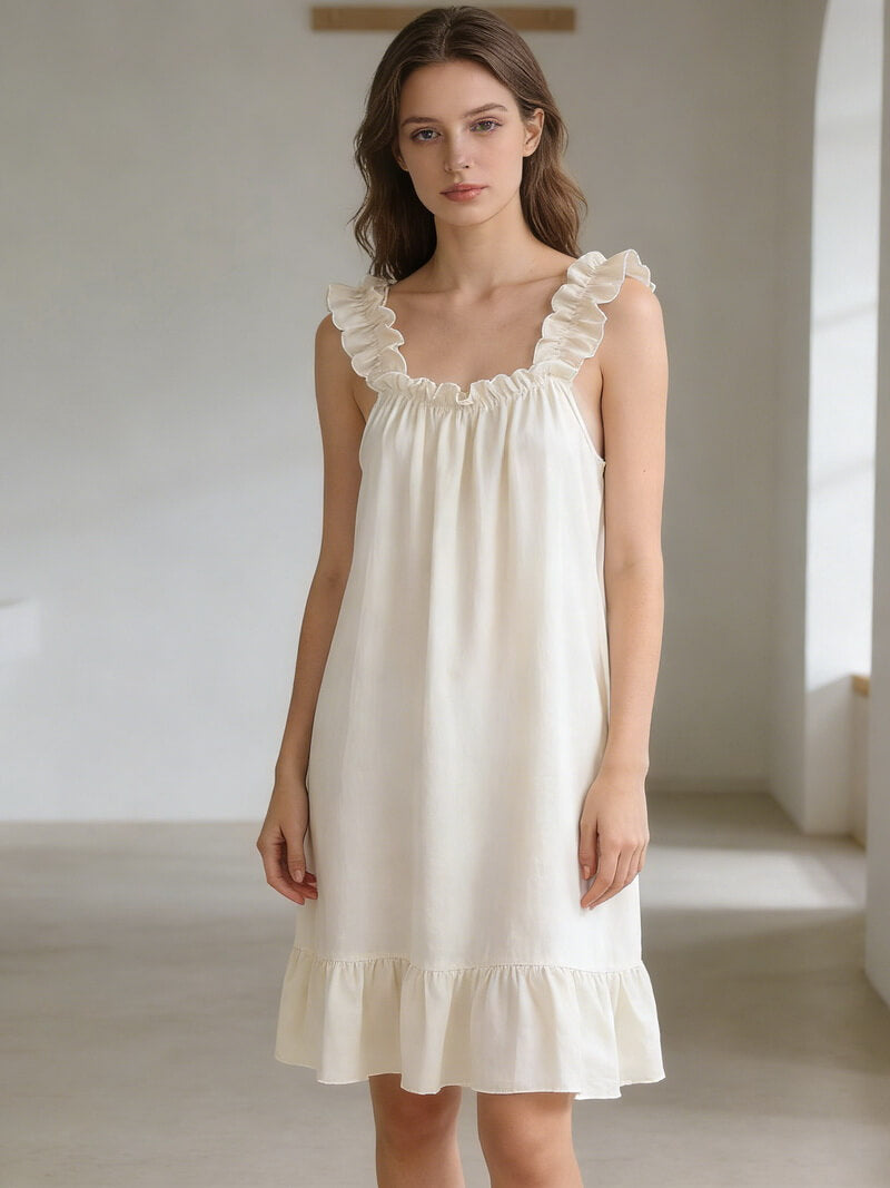 NURO Women's Sleeveless Cotton Gauze Sleep Dress, Sweet and Cute Midi Nightgown, Lightweight Summer Loungewear for Home or Casual Wear