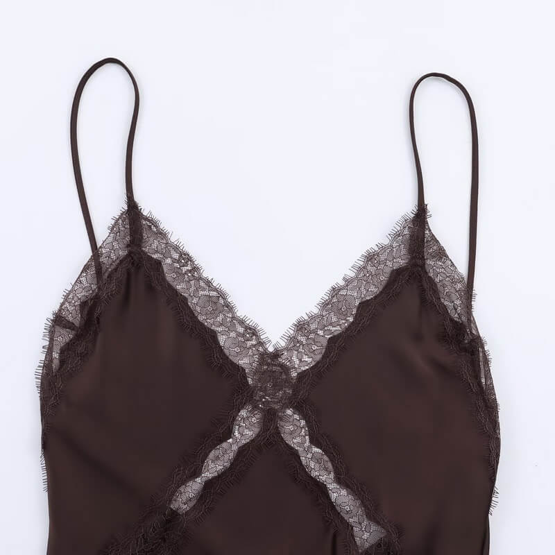 NURO Women's Slip Dress with V Neck - Elegant Satin Maxi Dress