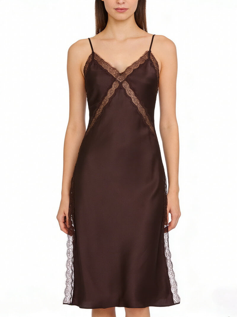 NURO Women's Slip Dress with V Neck - Elegant Satin Maxi Dress