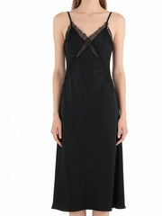 NURO Women's Slip Dress with V Neck - Elegant Satin Maxi Dress