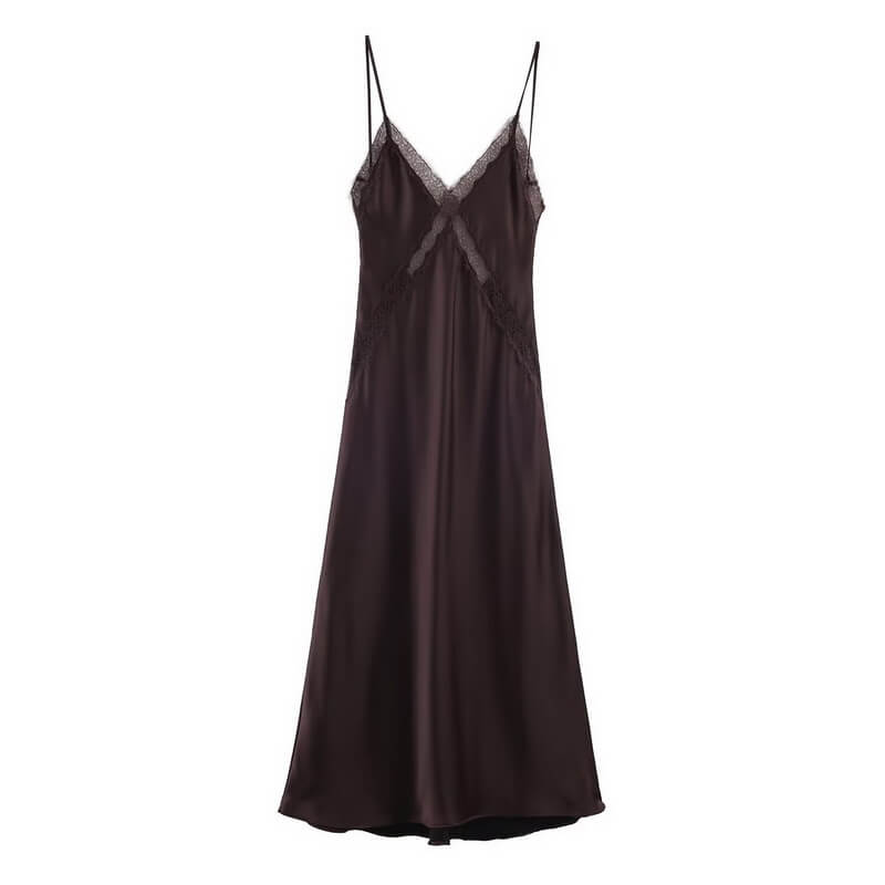 NURO Women's Slip Dress with V Neck - Elegant Satin Maxi Dress