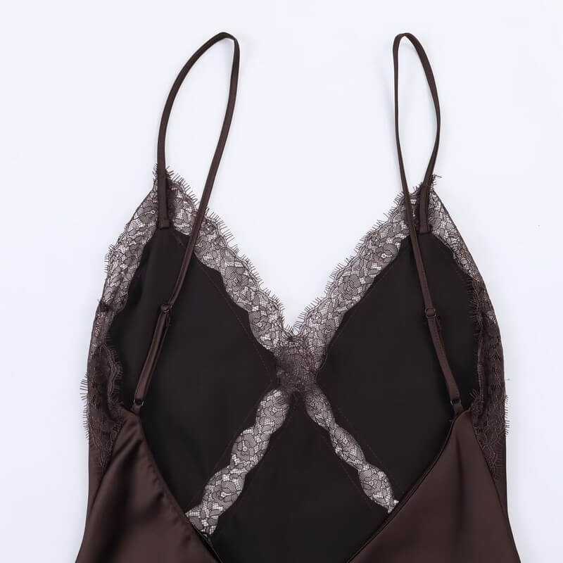 NURO Women's Slip Dress with V Neck - Elegant Satin Maxi Dress