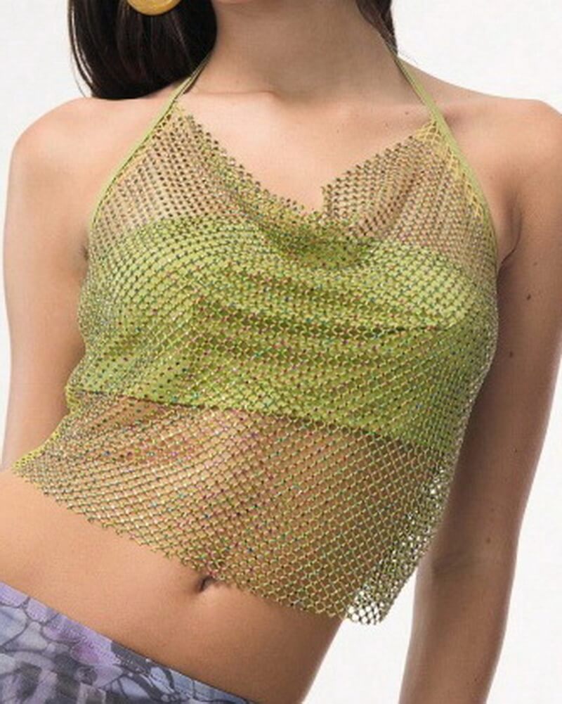 NURO Women's Sparkle Chain Strap Cami Top Sexy Open Back Cami Top